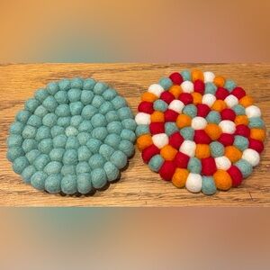 Felt Ball Coasters/Trivets - Aqua + Multicolor Set - NEW